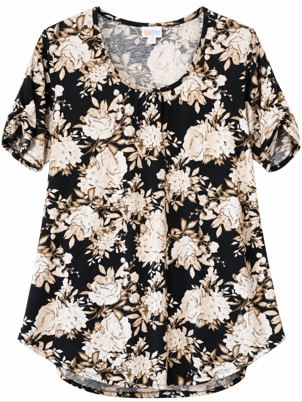 LuLaRoe Navy Black Cream Floral Morgan Short Sleeve Scoop Neckline Size XL